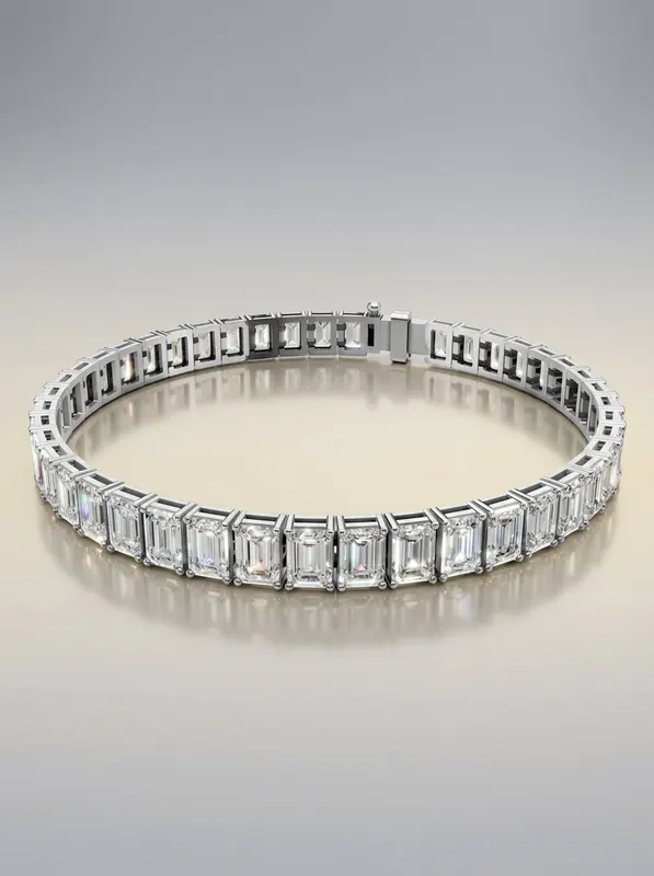 BR-03 emerald cut hvidguld tennisarmbånd