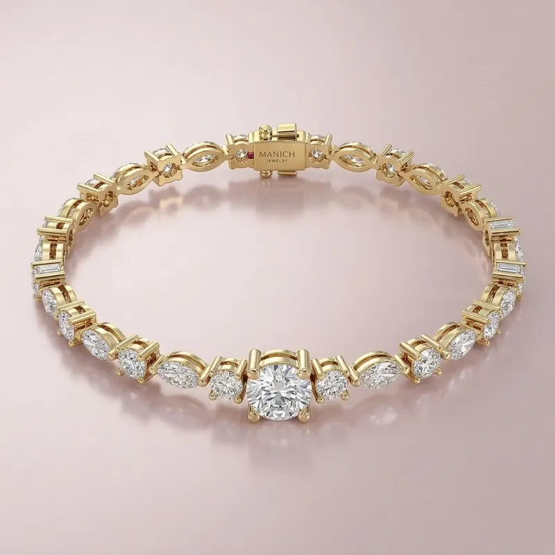 BR-10 round marquise gulguld tennisarmbånd
